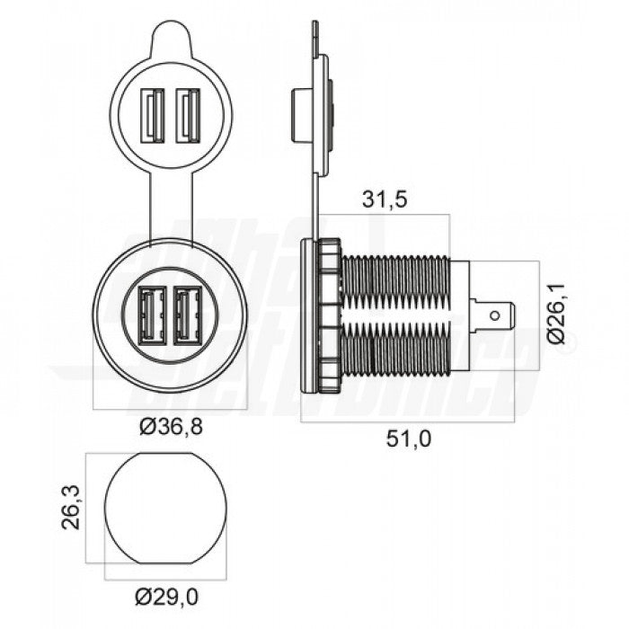 Connettore Auto con due uscite, USB